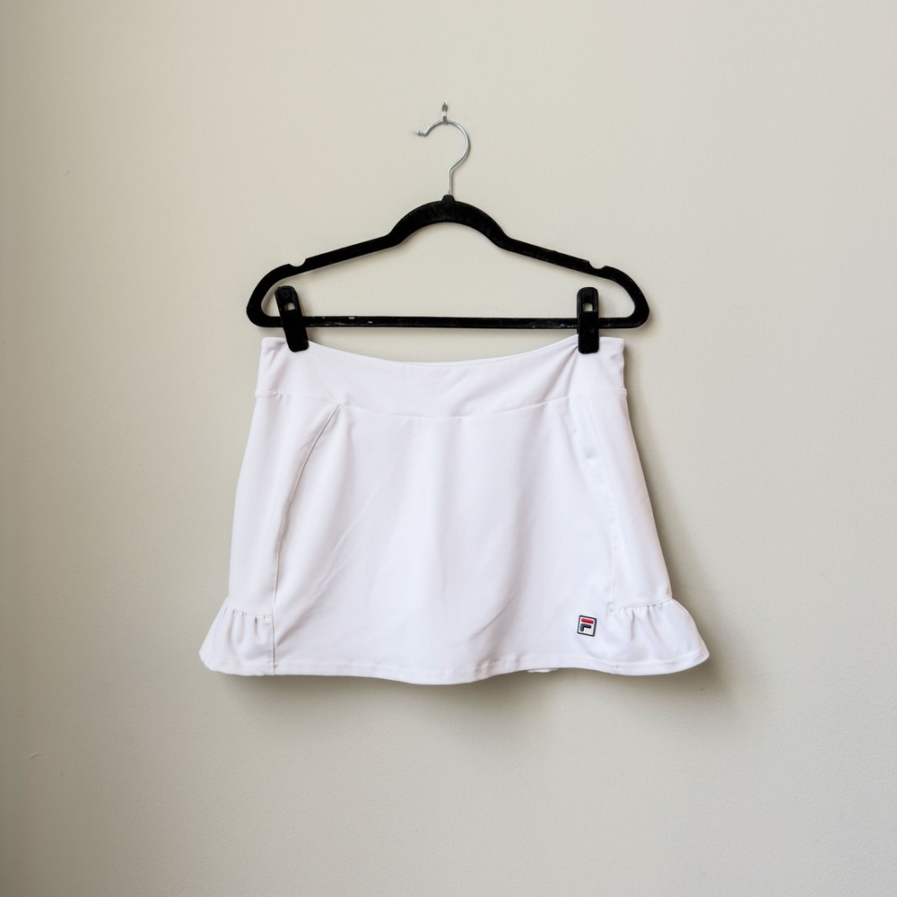 Women's Preppy Fila White Tennis Skort Ruffled Skirt Tenniscore Size L